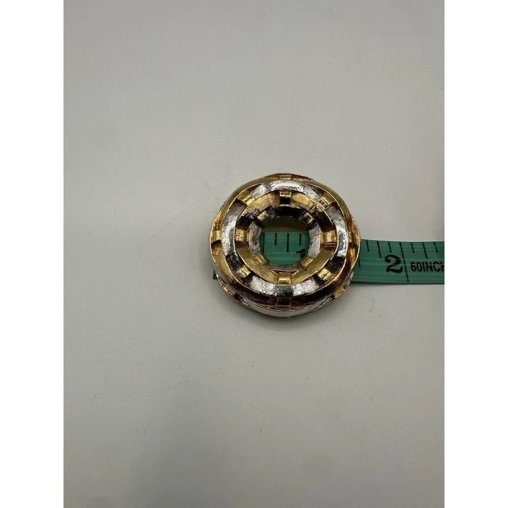 Vintage Nina Ricci Gold And Silver Tone Round Brooch Pin Designer Statement